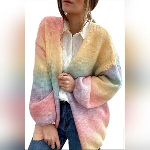 NWOT Pastel Rainbow Cardigan Size S